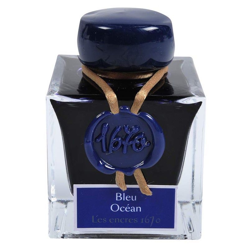 Jacques Herbin J. Herbin 1670 Anniversary Inks - Gold Sheen 50 ml Bottled - Blue Ocean (Deep Blue Ink) - Image 1